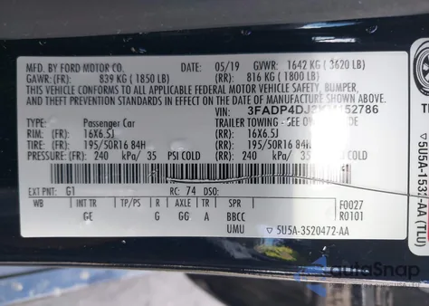 2019 Ford Fiesta St Line из США, поврежденный, VIN 3FADP4DJ3KM152786